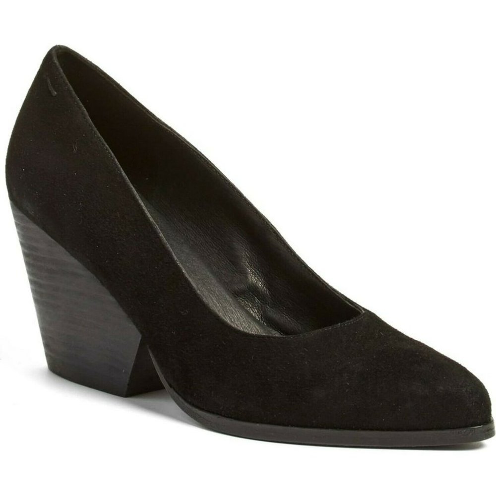 EILEEN FISHER Hawk Block Heel Pump WEDGE POINTY SUEDE BLACK 11 (M39)
